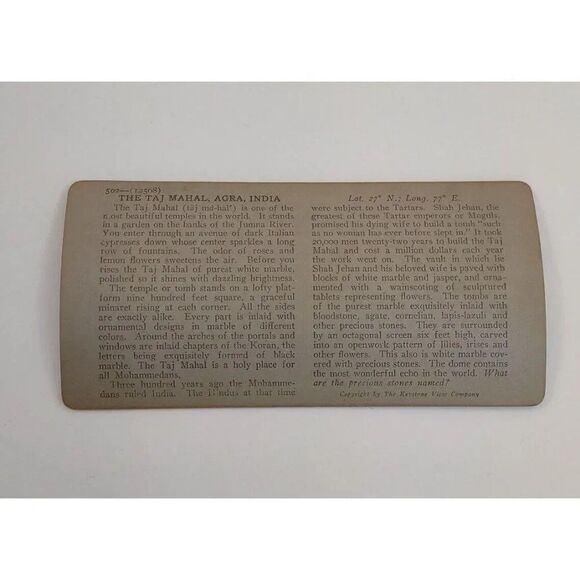 Taj Mahal India Photograph Keystone Stereoview Card - Picture 4 of 7